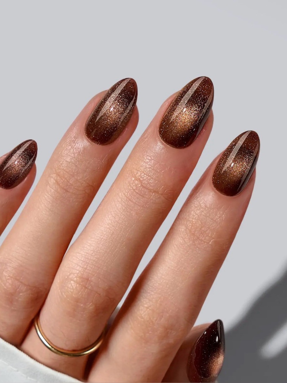 A498 Sheer Shimmer Brown Gel Press On Nails- Rich Chocolate Glow